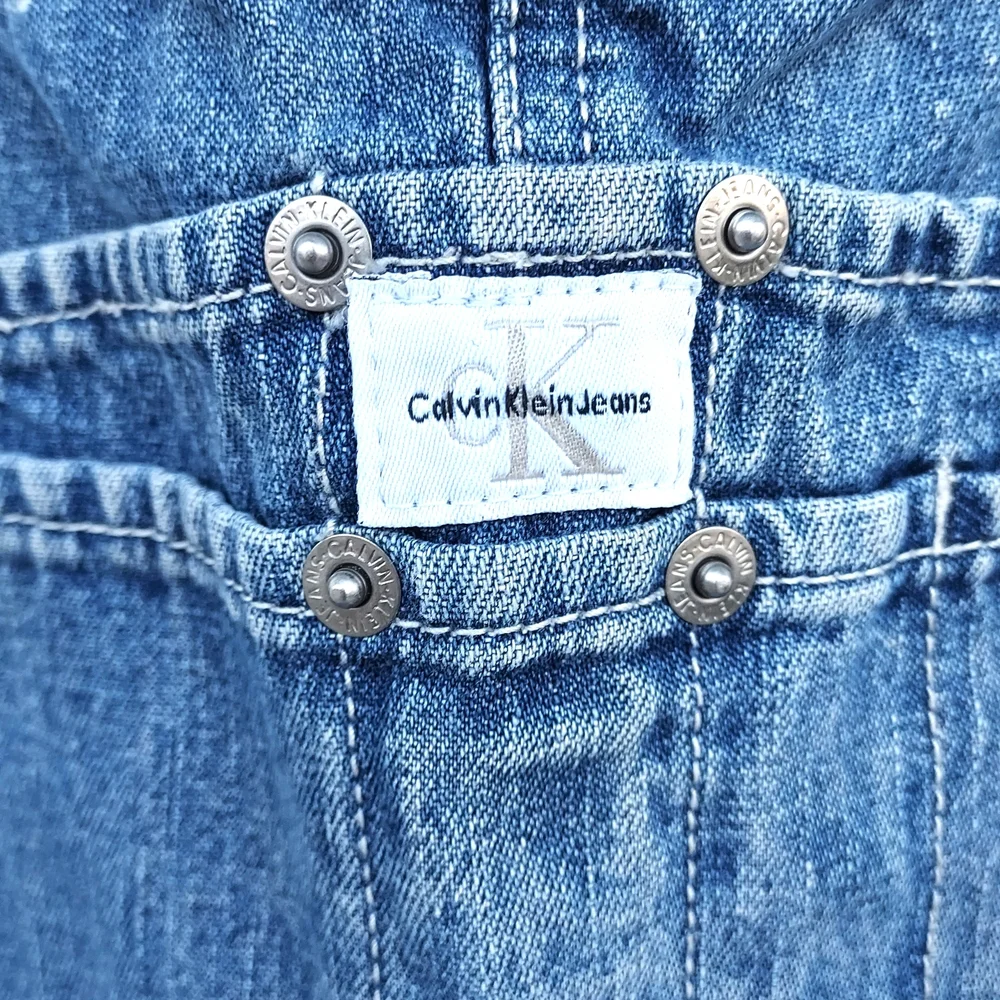 Y2K Calvin Klein Jeans Blue Wide Leg Overalls %100 Cotton Denim - Picture 6 of 10